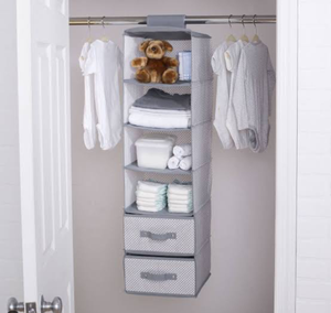 6-Shelf closet organizer with 2 drawers