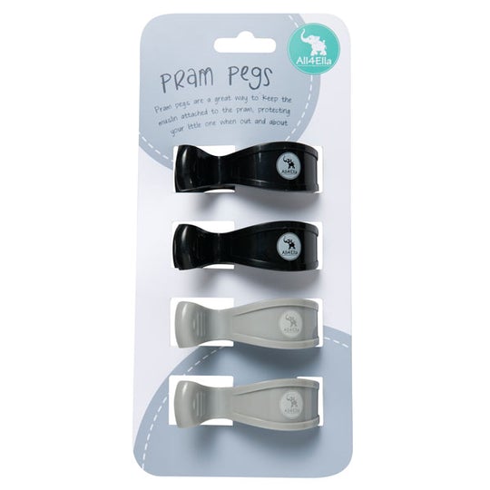 4 Pack Pram Pegs - Grey/Black - All4ella