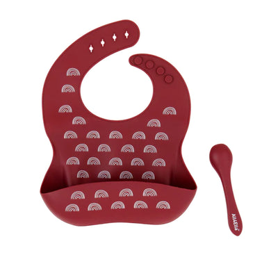 Silicone Catch Bib & Spoon Set - Burgundy - All4ella